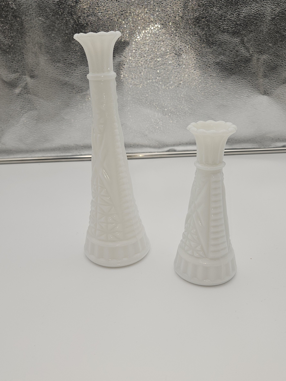 White Milk Glass Bud Vases - Set of 2